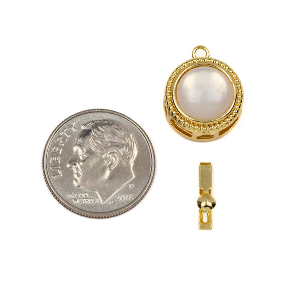 Mother of Pearl Shell 18k Gold Plated Brass Clasp - 12.5x18.5mm Coin, 1 per bag