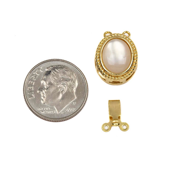 Mother of Pearl Shell 18k Gold Plated Brass Clasp - 12.5x18.5mm Oval, 2-strand Tab, 1 per bag