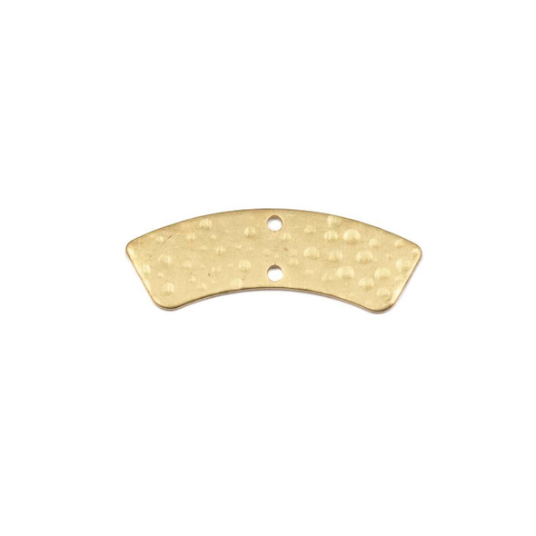 Textured 10x28.5mm curved brass bar link components with two holes, available in raw and coated brass finish – 6 pieces per bag