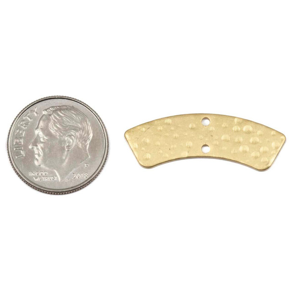 Textured 10x28.5mm curved brass bar link components with two holes, available in raw and coated brass finish – 6 pieces per bag