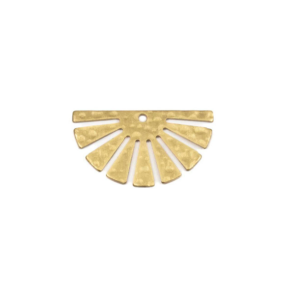 One14x25mm brass half sun component with a fine linear texture, available in raw and coated brass options, on a neutral background for detailed viewing.