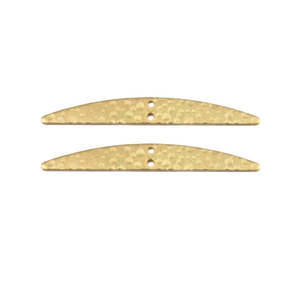 5.5x43.5mm curved bar link components with two holes, available in raw or coated brass, ideal for creating layered jewelry designs.
