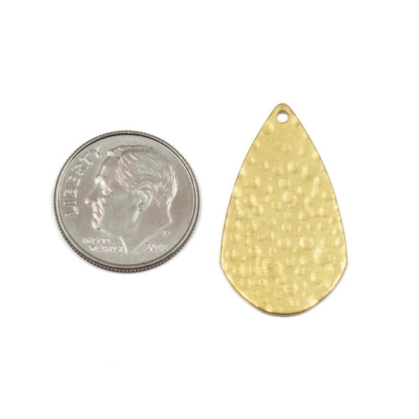 15.5x27mm teardrop-shaped brass components with a hammered texture, available in both raw and coated finishes, ideal for jewelry-making projects like earrings or pendants.