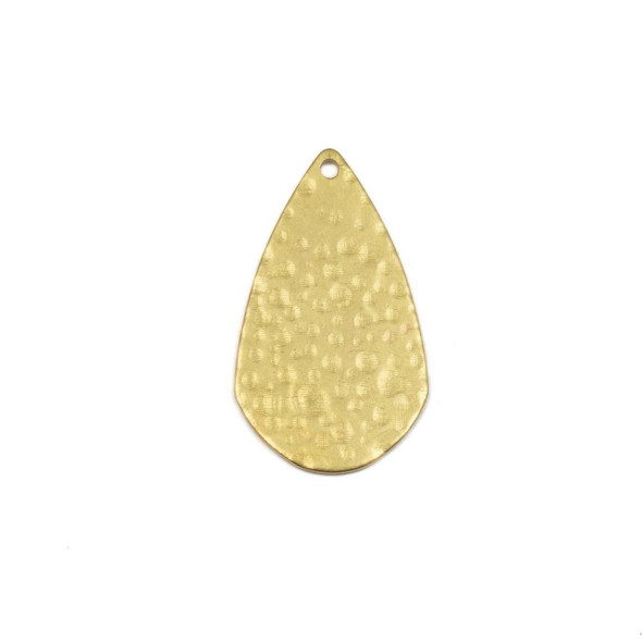 15.5x27mm teardrop-shaped brass components with a hammered texture, available in both raw and coated finishes, ideal for jewelry-making projects like earrings or pendants.