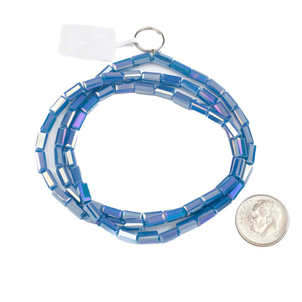 Crystal approx. 3x6mm Opaque Atlantic Blue Faceted Square Tube Beads with an AB finish - 20 inch strand