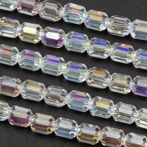 Crystal 6x7mm Clear Faceted Tube Beads with an AB finish - 8 inch strand