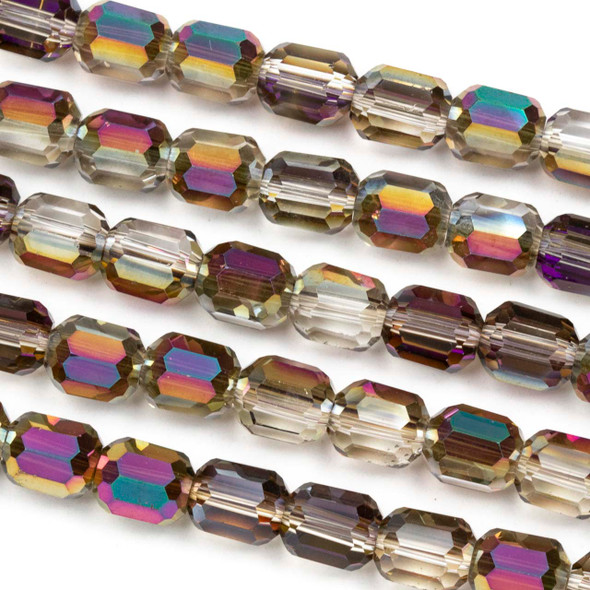 Crystal 6x7mm Purple Smoke Faceted Tube Beads - 8 inch strand