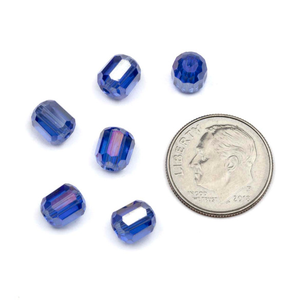 Crystal 6x7mm Light Sapphire Blue Faceted Tube Beads with an AB finish - 8 inch strand