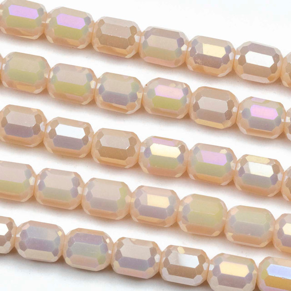 Crystal 6x7mm Opaque Peach Faceted Tube Beads with an AB finish - 8 inch strand