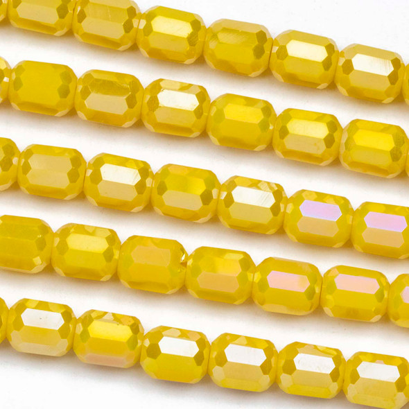 Crystal 6x7mm Opaque Daffodil Yellow Faceted Tube Beads with an AB finish - 8 inch strand