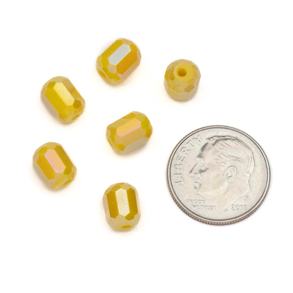 Crystal 6x7mm Opaque Daffodil Yellow Faceted Tube Beads with an AB finish - 8 inch strand