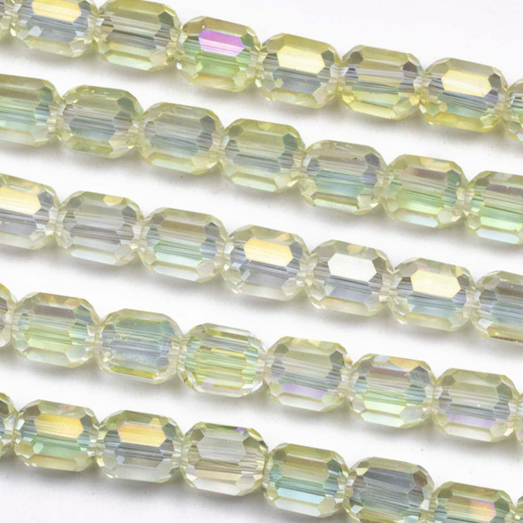 Crystal 6x7mm Pale Yellow Faceted Tube Beads with an AB finish - 8 inch strand