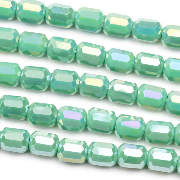 Crystal 6x7mm Opaque Seafoam Green Faceted Tube Beads with an AB finish - 8 inch strand