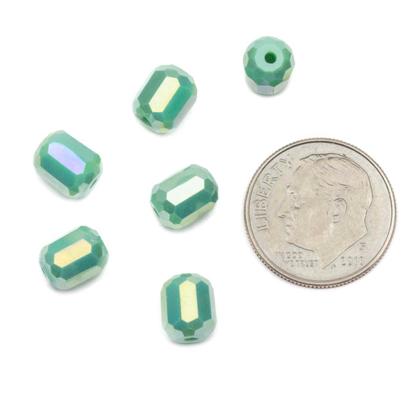 Crystal 6x7mm Opaque Seafoam Green Faceted Tube Beads with an AB finish - 8 inch strand