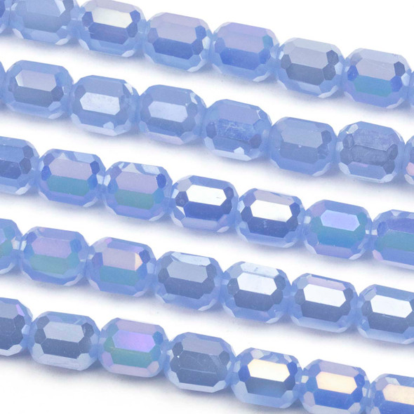 Crystal 6x7mm Opaque Cornflower Blue Faceted Tube Beads with an AB finish - 8 inch strand