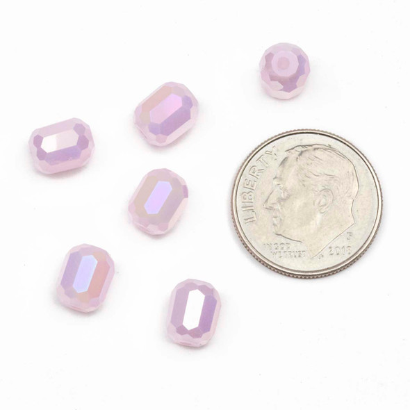 Crystal 6x7mm Opaque Primrose Pink Faceted Tube Beads with an AB finish - 8 inch strand