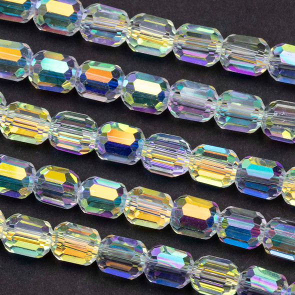 Crystal 6x7mm Clear Rainbow Faceted Tube Beads - 8 inch strand