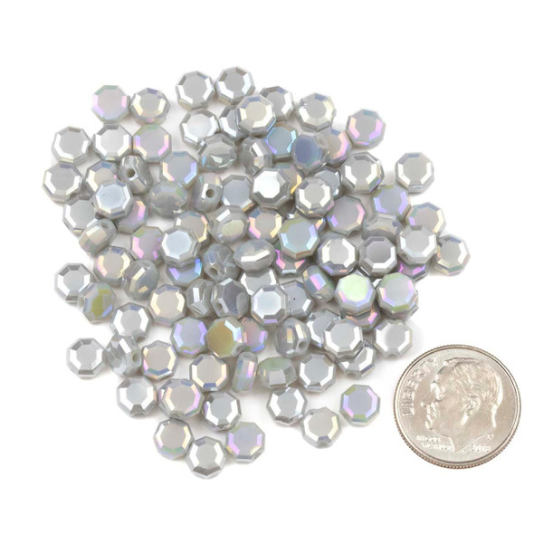 Cherry Tree Beads Crystal Beads - 5mm Faceted Octagonal Coin, Opaque Light Fog Gray with an AB finish, 20 inch strand 