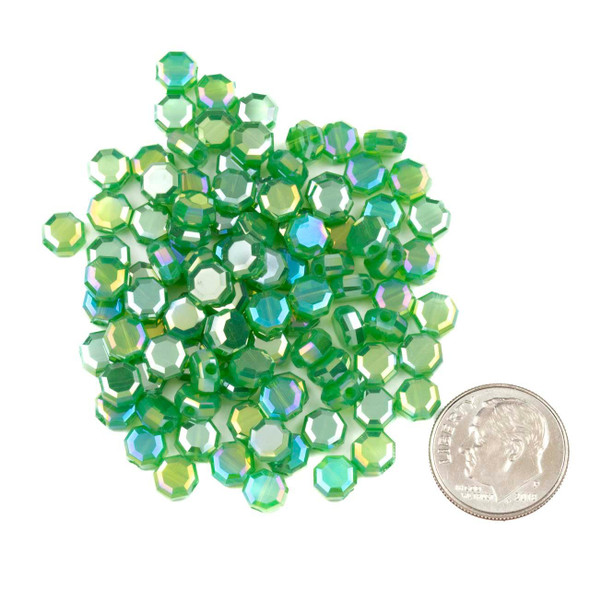 Cherry Tree Beads Crystal Beads - 5mm Faceted Octagonal Coin, Opaque Fern Green with an AB finish, 20 inch strand 