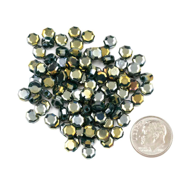 Cherry Tree Beads Crystal Beads - 5mm Faceted Octagonal Coin, Opaque Dark Hunter Green with an AB finish, 20 inch strand 