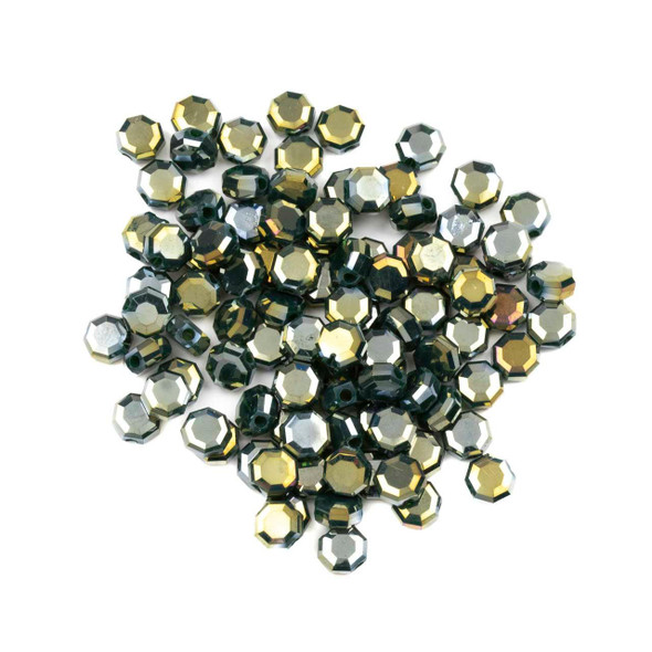 Cherry Tree Beads Crystal Beads - 5mm Faceted Octagonal Coin, Opaque Dark Hunter Green with an AB finish, 20 inch strand 