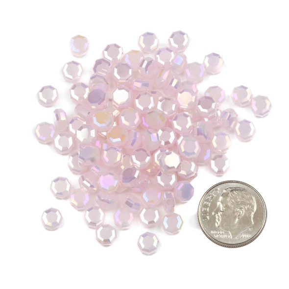 Cherry Tree Beads Crystal Beads - 5mm Faceted Octagonal Coin, Opaque Primrose Pink with an AB finish, 20 inch strand 