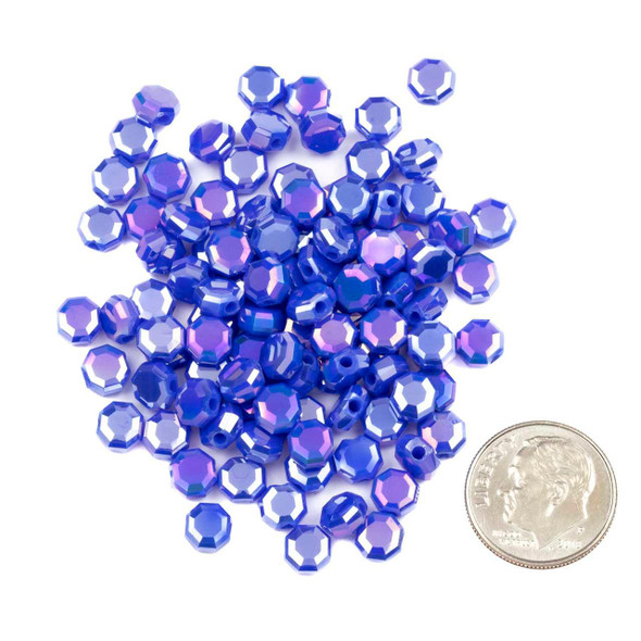 Cherry Tree Beads Crystal Beads - 5mm Faceted Octagonal Coin, Opaque Persian Blue with an AB finish, 20 inch strand 