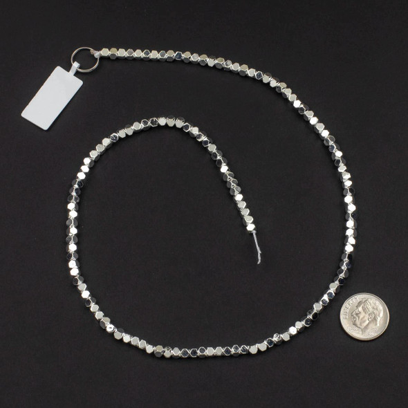 Cherry Tree Beads Synthetic Hematite Electroplated Silver 3x3mm Faceted Cube Beads - 16 inch strand  Cherry Tree Beads Synthetic Hematite Electroplated Silver 3x3mm Faceted Cube Beads - 16 inch strand