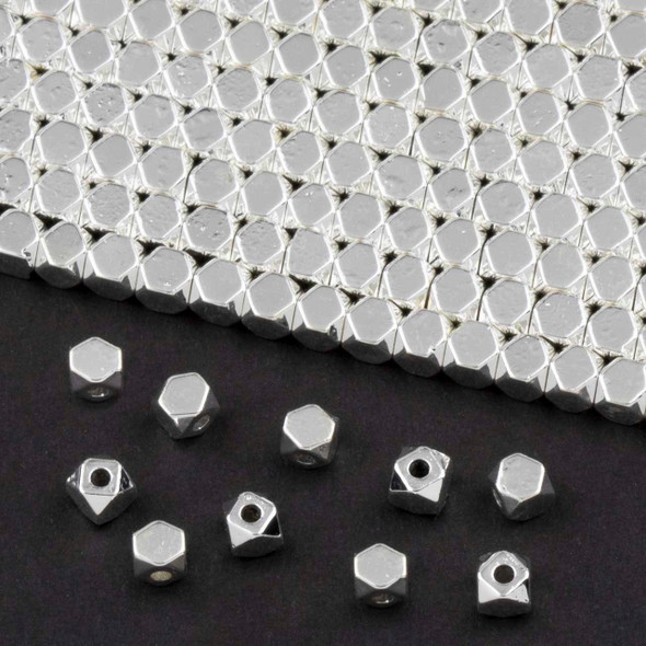 Cherry Tree Beads Synthetic Hematite Electroplated Silver 3x3mm Faceted Cube Beads - 16 inch strand 