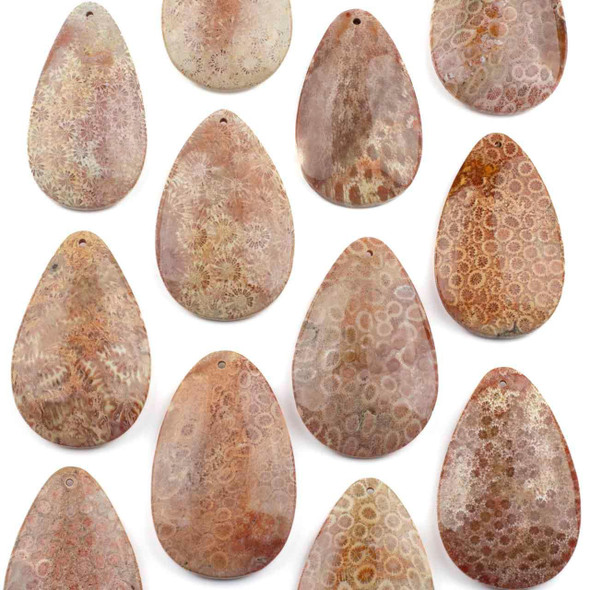 Cherry Tree Beads Fossilized Coral approx. 41x65mm Top Front Drilled Teardrop Pendant - 1 per bag 