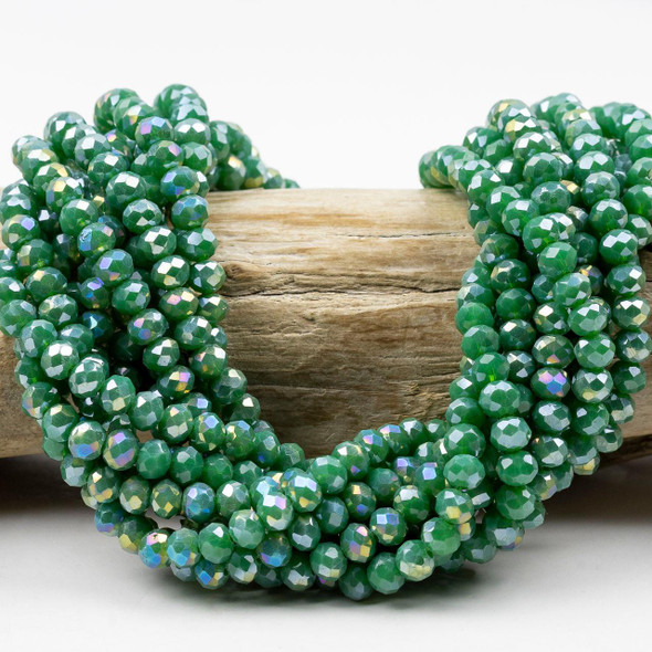 Cherry Tree Beads Crystal 5x6mm Opaque Tide Pool Green Faceted Rondelle Beads with an AB finish - Approx. 15.5 inch strand 