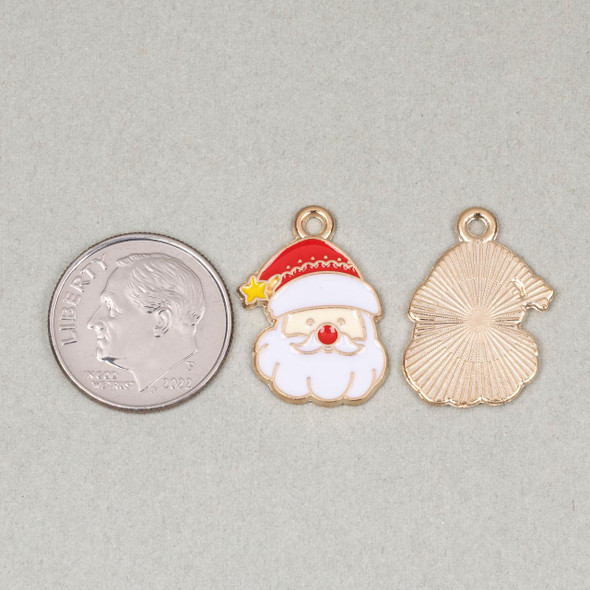 Cherry Tree Beads Enameled Gold Pewter 13x20mm Santa Head with Red Hat and Star Detail Charms - 2 per bag 