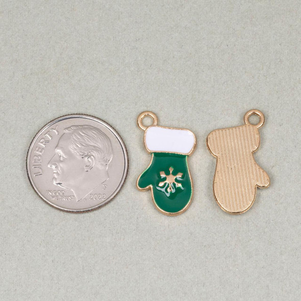 Cherry Tree Beads Enameled Gold Pewter 10x19mm Green Mitten Charms - 2 per bag 