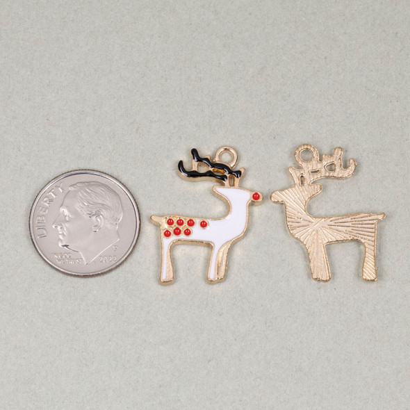 Enameled Gold Pewter 16x23mm Reindeer Charms for DIY Christmas earrings.