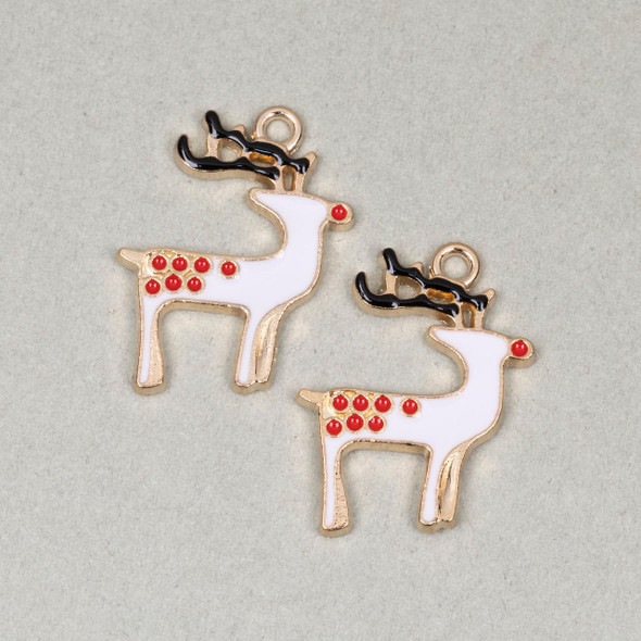 Cherry Tree Beads Enameled Gold Pewter 16x23mm Reindeer Charms - 2 per bag 