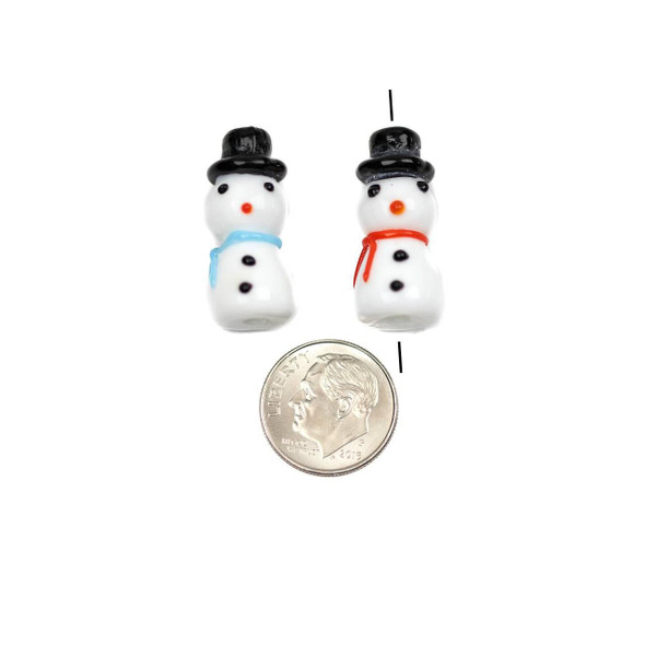 Cherry Tree Beads Handmade Lampwork Glass Beads - 16x30mm Snowman, 2 per bag 