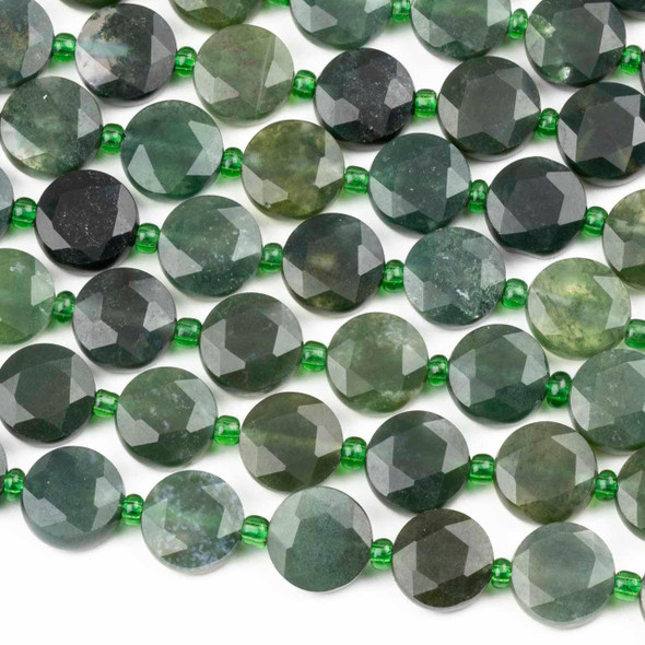 Cherry Tree Beads Moss Agate 10mm Faceted Hexagonal Cut Coin Beads - 8 inch strand 