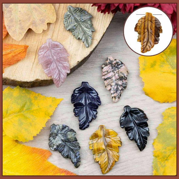 Cherry Tree Beads Gemstone 25x40mm Top Side Drilled Carved Leaf Pendant - 1 per bag 