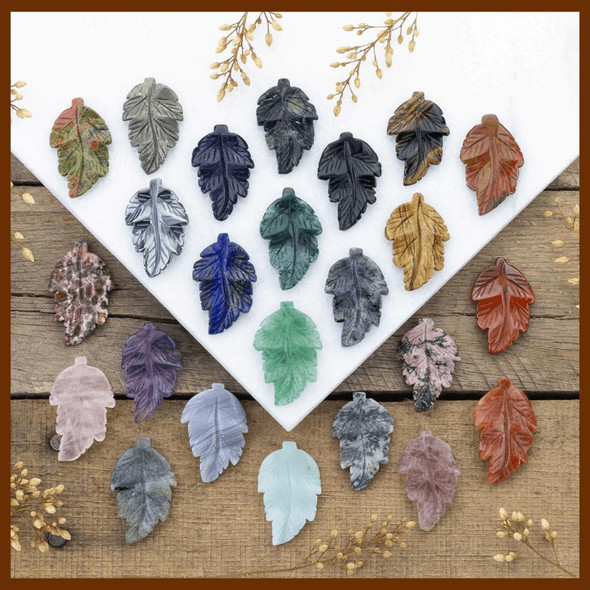 Cherry Tree Beads Gemstone 25x40mm Top Side Drilled Carved Leaf Pendant - 1 per bag 
