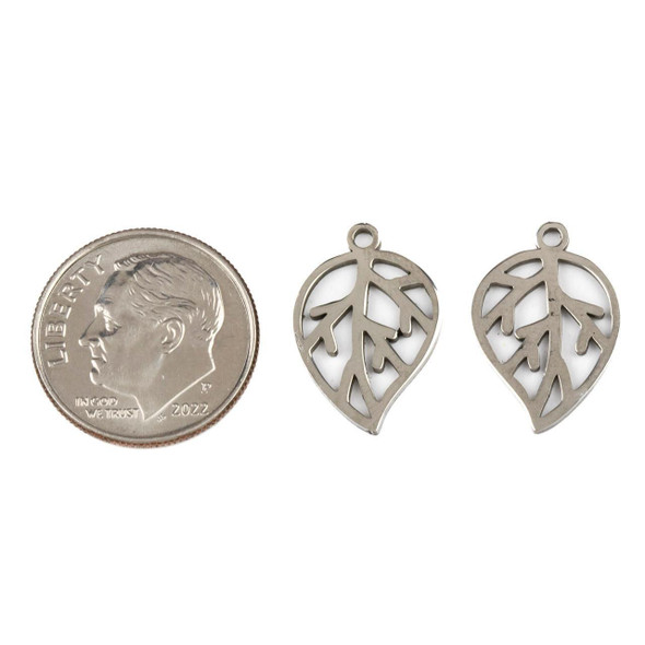 Cherry Tree Beads 316 Stainless Steel Charm - 11.5x17mm Leaf, 2 per bag 