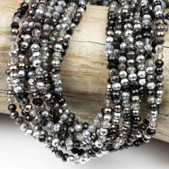 Crystal Beads - approx. 2.5x3mm Faceted Rondelles, Dark Starlight Mix, 15 inch strand