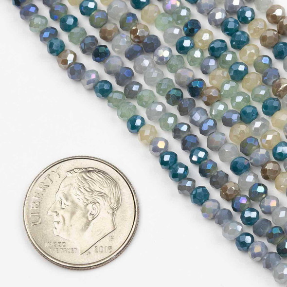 Crystal Beads - approx. 2.5x3mm Faceted Rondelles, Opaque Coastal Sky Mix, 15 inch strand