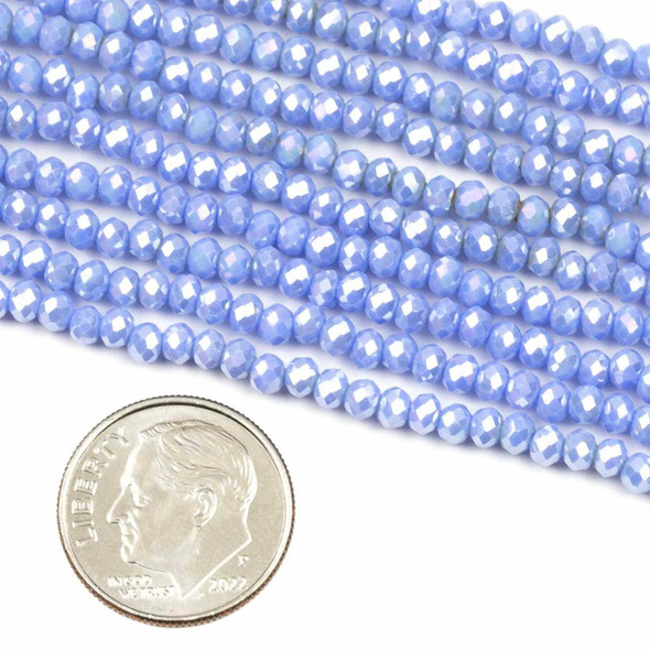Crystal Beads - 2.5x3mm Faceted Rondelles, Opaque Bluebell Blue with an AB finish, 15 inch strand