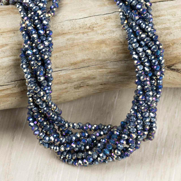 Crystal Beads - 2.5x3mm Faceted Rondelles, Opaque Nebula Nightfall, 14 inch strand