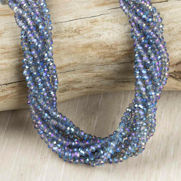 Crystal Beads - 2.5x3mm Faceted Rondelles, Mermaid Scales with an AB finish, 14 inch strand