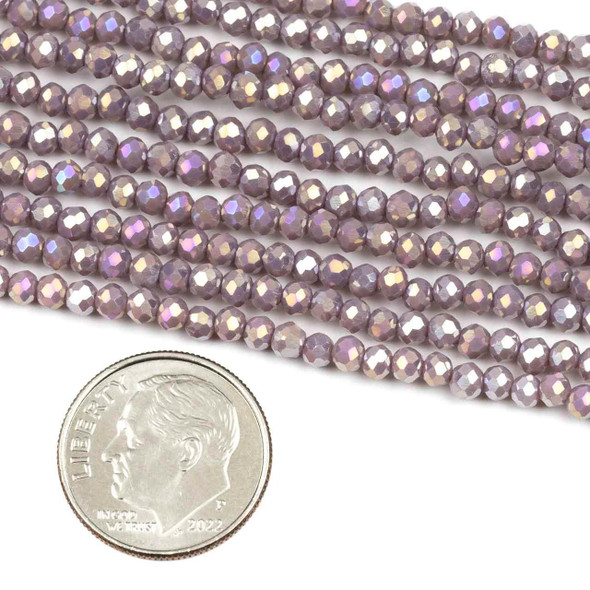 Crystal Beads - 2.5x3mm Faceted Rondelles, Opaque Light Heather Purple with an AB finish, 14 inch strand