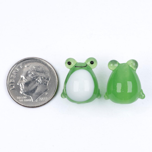 Cherry Tree Beads Handmade Lampwork Glass Beads - 14x15mm Green Frog, 2 per bag 