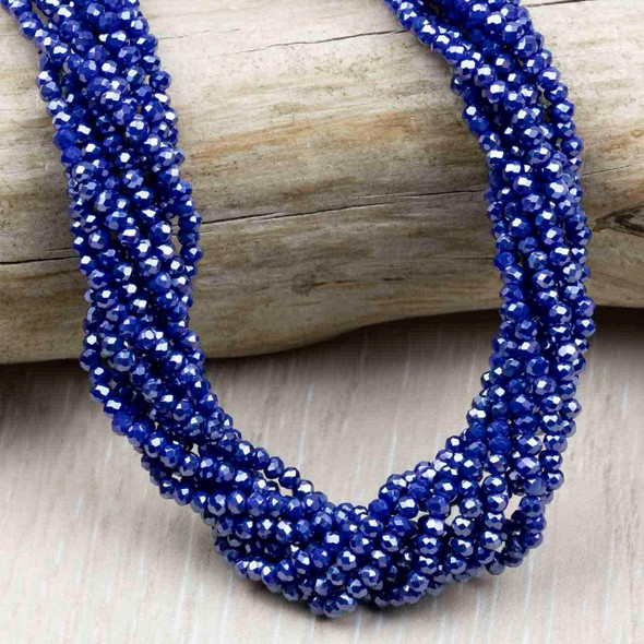 Crystal Beads - 2.5x3mm Faceted Rondelles, Opaque Royal Blue, 15 inch strand
