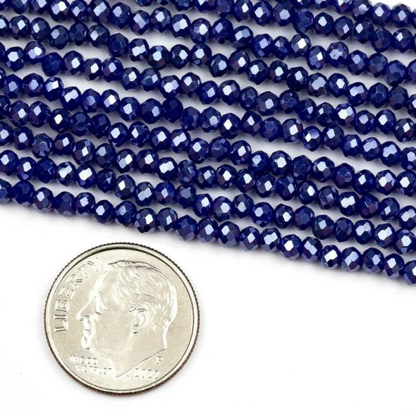 Crystal Beads - 2.5x3mm Faceted Rondelles, Opaque Royal Blue, 15 inch strand