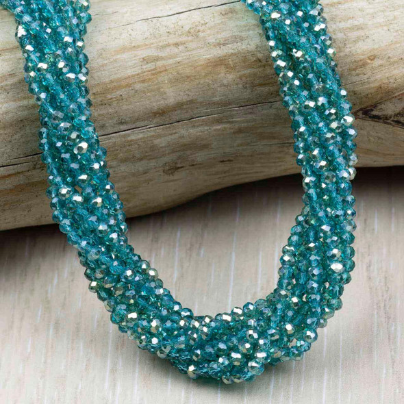 Crystal Beads - 2.5x3mm Faceted Rondelles, Silver Kissed Teal Green, 15 inch strand
